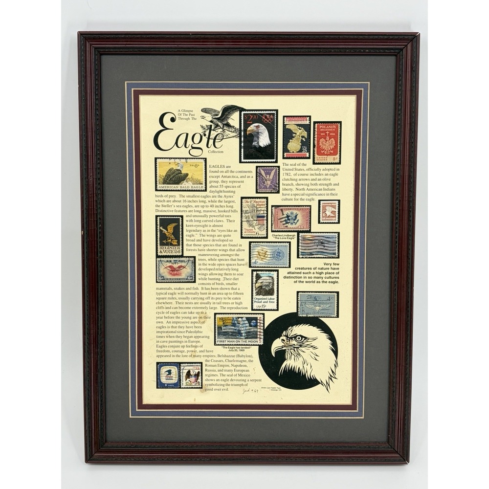 A Glimpse Of The Past Through the Eagle Framed Stamp Collection Wall Hanging